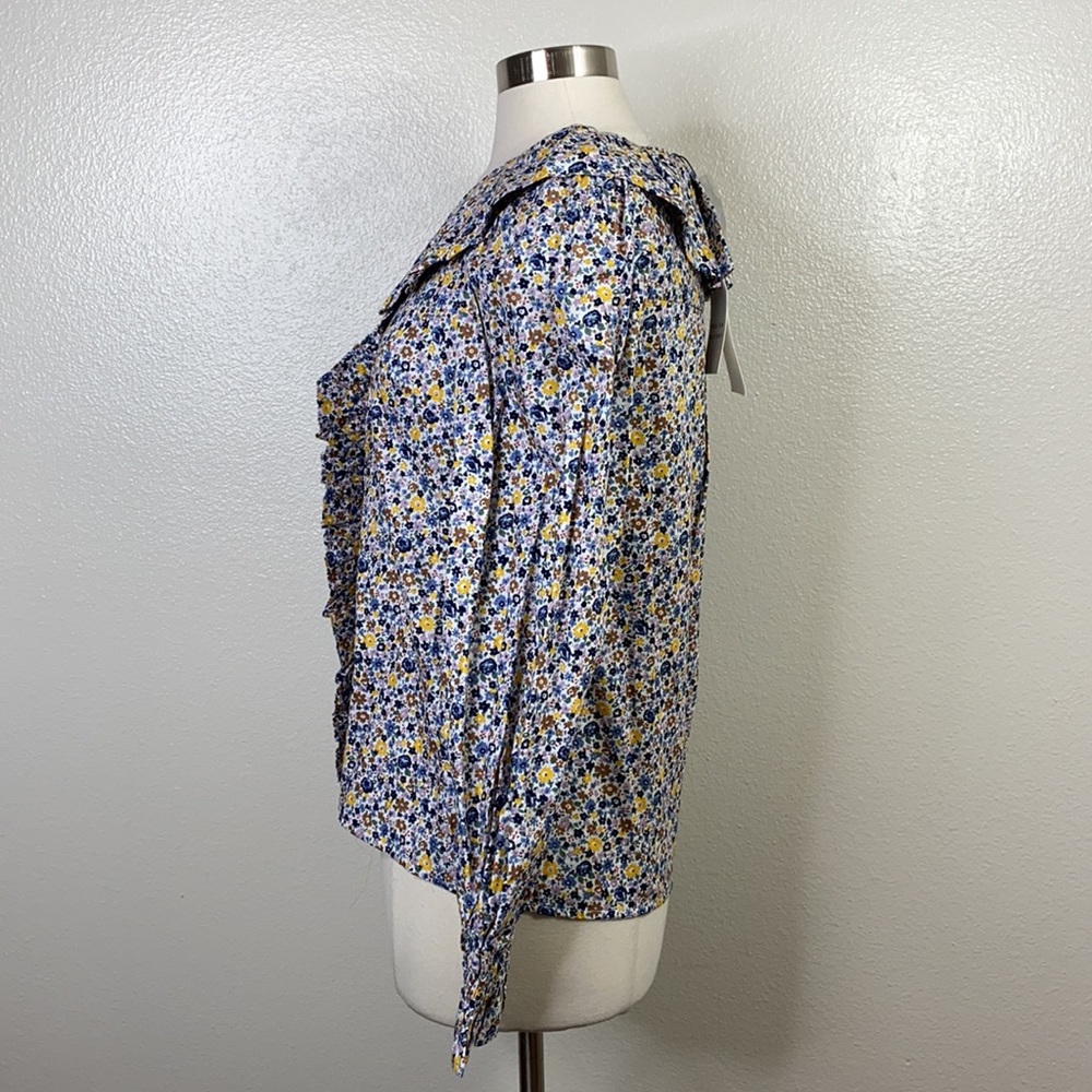 ENGLISH FACTORY Blue Floral Print Ruffle Top - Picture 4 of 10